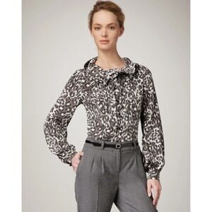 Kate Spade Button-up Cheetah Print Silk Ruffled Tie Neck, size 4‎